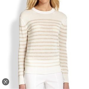 Tory Burch Womens Pullover Sweater Metallic Gold White Stripe Scoop Neck Size XS